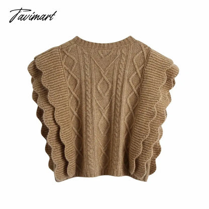 Women Elegant Twist Ruffle Trims Armhole Cable Knitted Sweater Vest Vintage Chaleco Mujer Female Waistcoat Chic Top