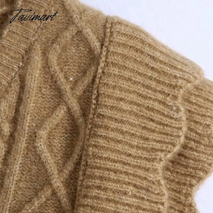 Women Elegant Twist Ruffle Trims Armhole Cable Knitted Sweater Vest Vintage Chaleco Mujer Female Waistcoat Chic Top
