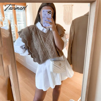 Women Elegant Twist Ruffle Trims Armhole Cable Knitted Sweater Vest Vintage Chaleco Mujer Female Waistcoat Chic Top