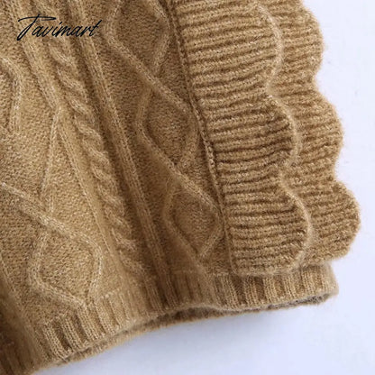 Women Elegant Twist Ruffle Trims Armhole Cable Knitted Sweater Vest Vintage Chaleco Mujer Female Waistcoat Chic Top