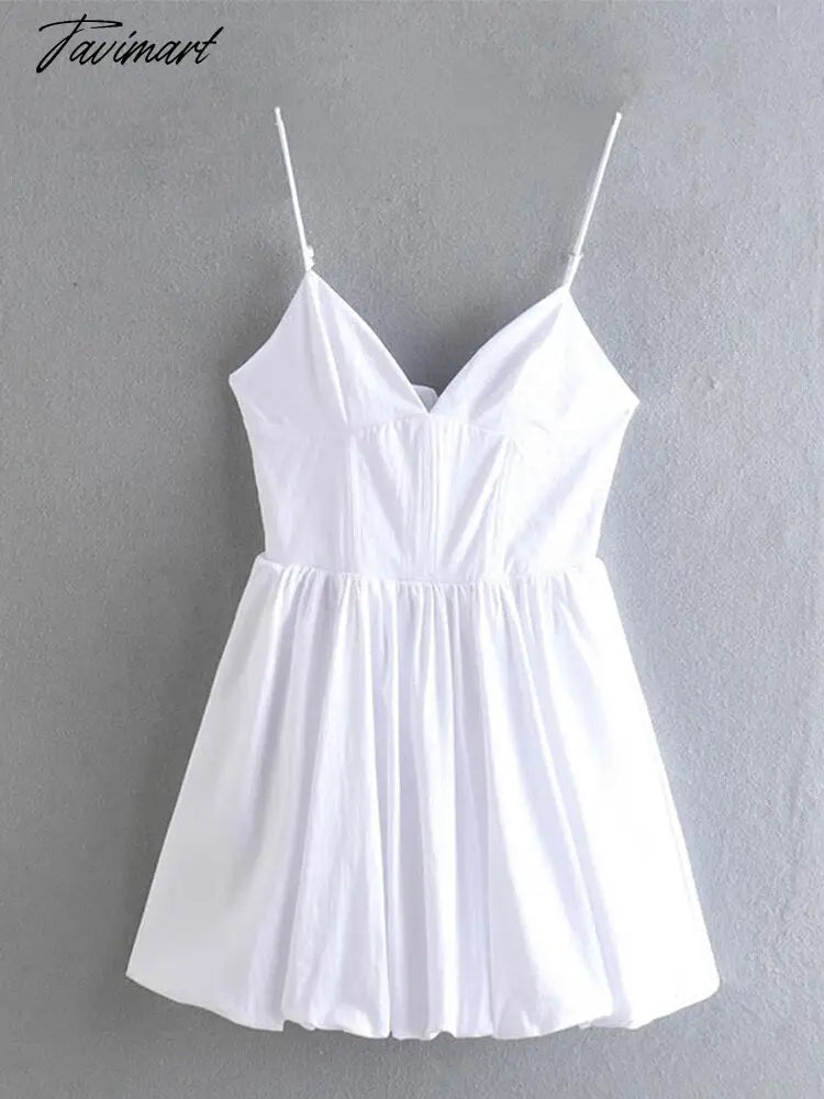 Women Elegant White Sleeveless Satin Pleated Camis Dress Lady Sexy V Neck Strap Beach Dresses Summer Female Party Mini Robe
