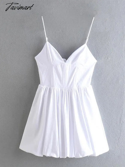 Women Elegant White Sleeveless Satin Pleated Camis Dress Lady Sexy V Neck Strap Beach Dresses Summer Female Party Mini Robe