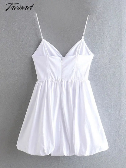 Women Elegant White Sleeveless Satin Pleated Camis Dress Lady Sexy V Neck Strap Beach Dresses Summer Female Party Mini Robe