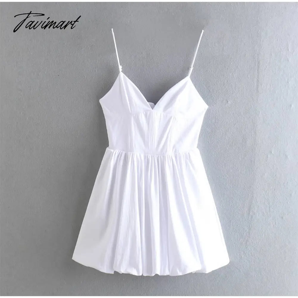 Women Elegant White Sleeveless Satin Pleated Camis Dress Lady Sexy V Neck Strap Beach Dresses Summer Female Party Mini Robe