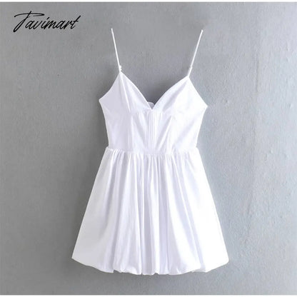 Women Elegant White Sleeveless Satin Pleated Camis Dress Lady Sexy V Neck Strap Beach Dresses Summer Female Party Mini Robe