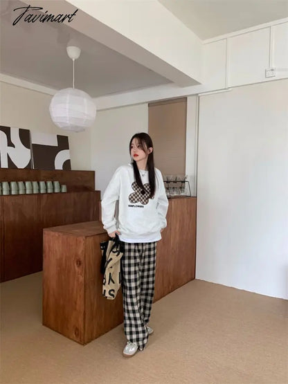 Women Grey Sweatshirt Letter Flowers Pattern Crew Neck Korean Fashion Hip Hop Leisure Loose Fleece Thicken Winter Tops Pullover