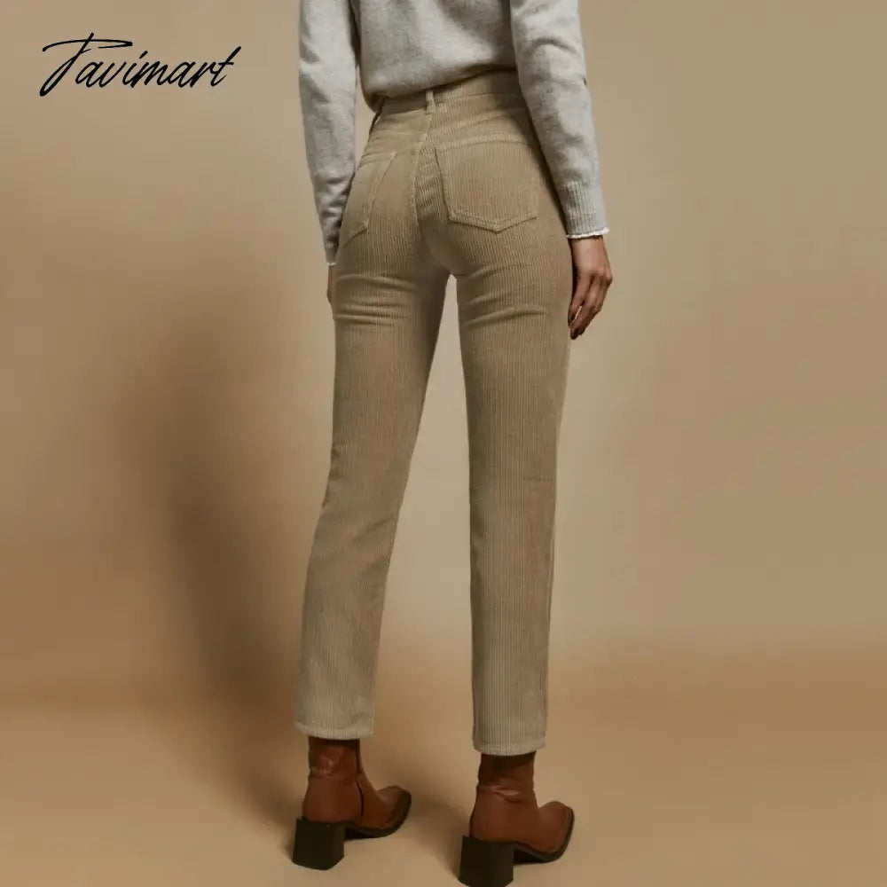 Women High Rise Relaxed Ankle Length Corduroy Pants Button Fly High Rise Straight Corduroy Pants