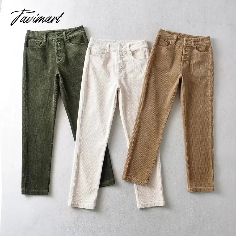 Women High Rise Relaxed Ankle Length Corduroy Pants Button Fly High Rise Straight Corduroy Pants