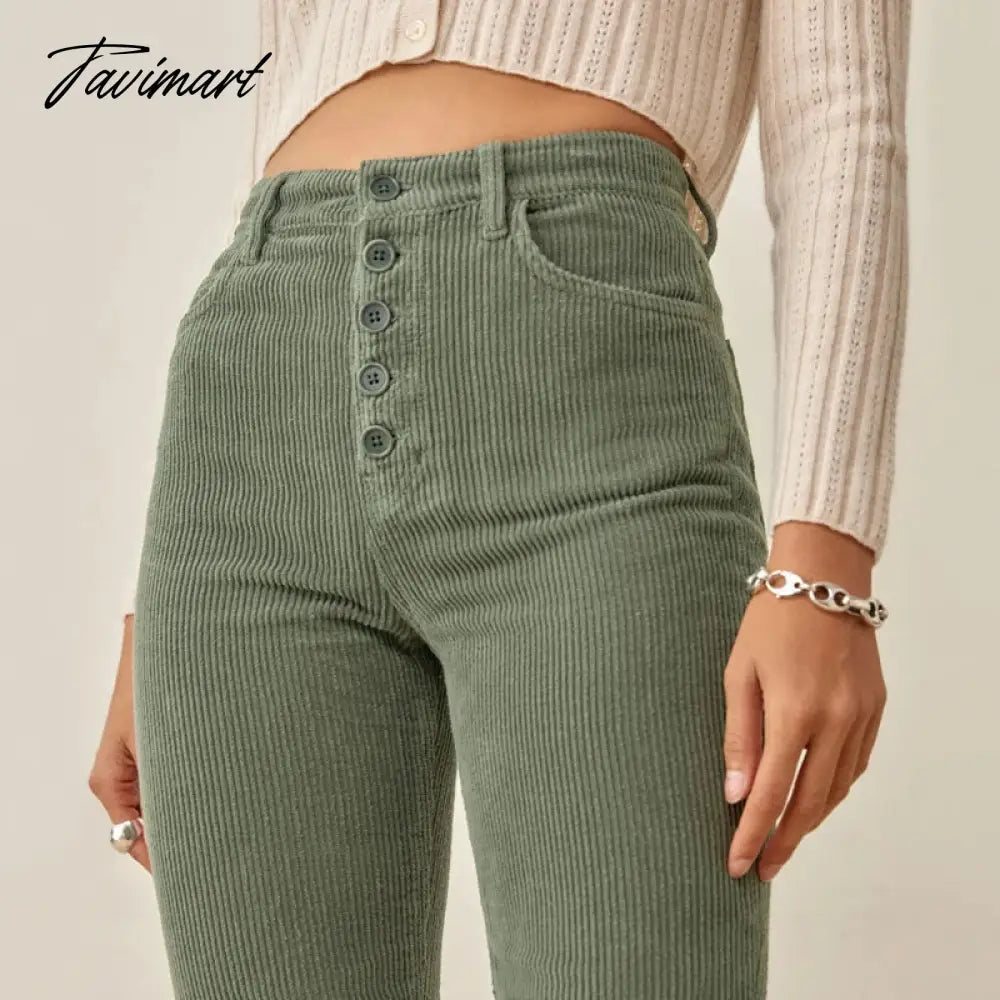 Women High Rise Relaxed Ankle Length Corduroy Pants Button Fly High Rise Straight Corduroy Pants