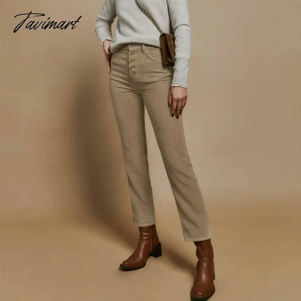 Women High Rise Relaxed Ankle Length Corduroy Pants Button Fly High Rise Straight Corduroy Pants