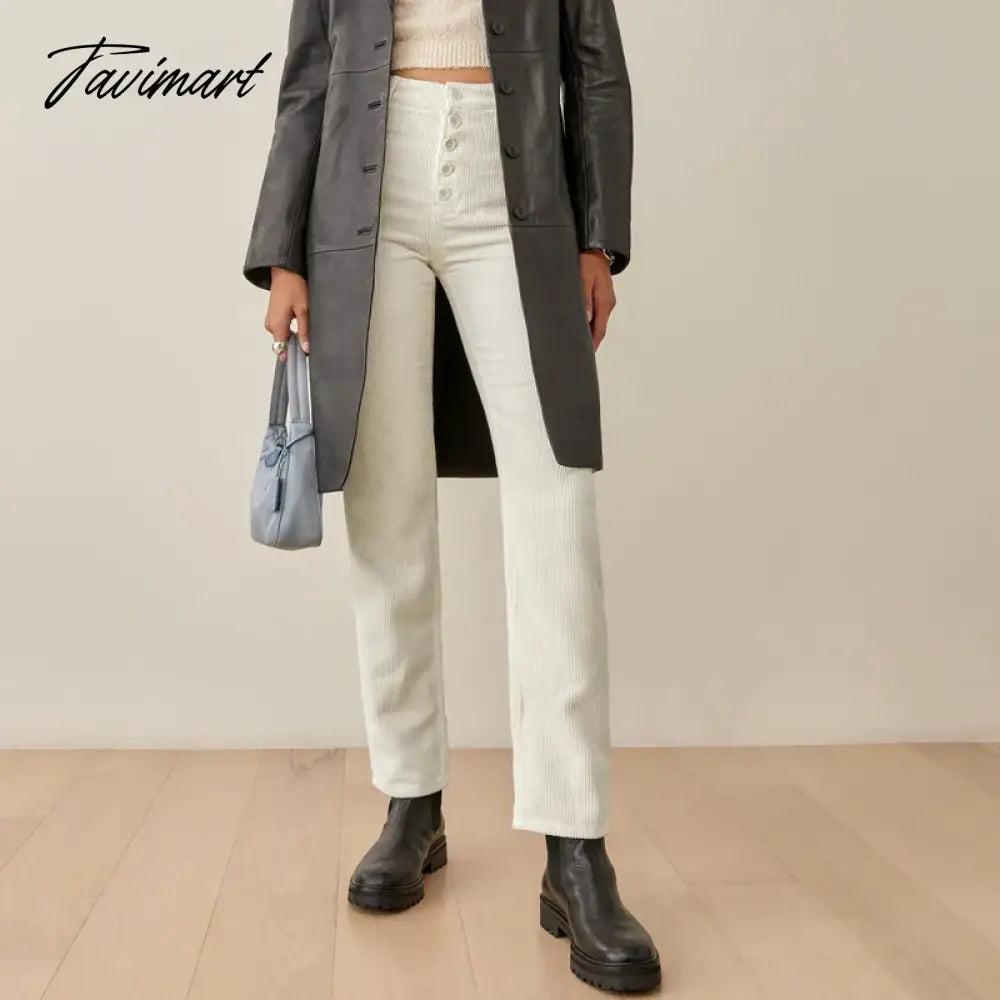 Women High Rise Relaxed Ankle Length Corduroy Pants Button Fly High Rise Straight Corduroy Pants