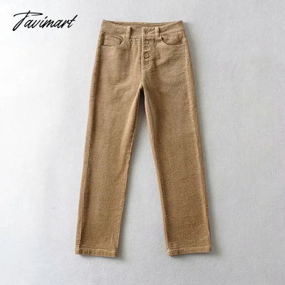 Women High Rise Relaxed Ankle Length Corduroy Pants Button Fly High Rise Straight Corduroy Pants