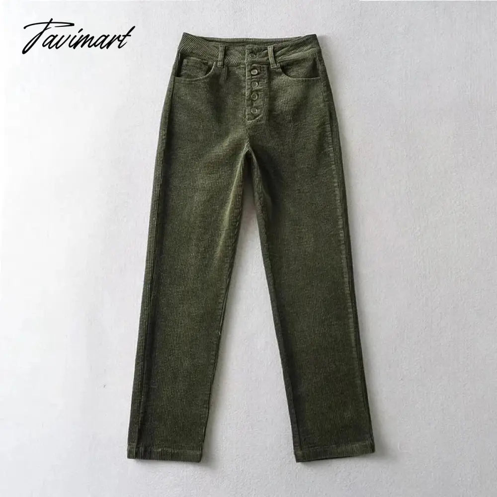 Women High Rise Relaxed Ankle Length Corduroy Pants Button Fly High Rise Straight Corduroy Pants