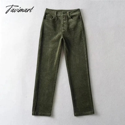 Women High Rise Relaxed Ankle Length Corduroy Pants Button Fly High Rise Straight Corduroy Pants