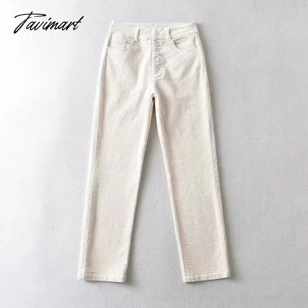 Women High Rise Relaxed Ankle Length Corduroy Pants Button Fly High Rise Straight Corduroy Pants