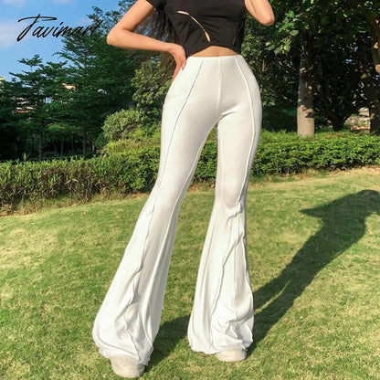 Women High Waist Elastic Wide Leg Flare Pants Casual Ladies Solid Bell-Bottomed Trousers Fashion Streetwear