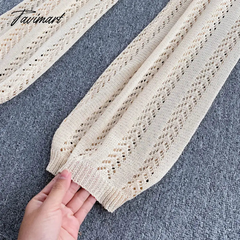 Women Korean Style Knitted Pants Sets Summer Elastic Waist Belt Vacation Elegant Ladies Beach A Line Two Piece Sets