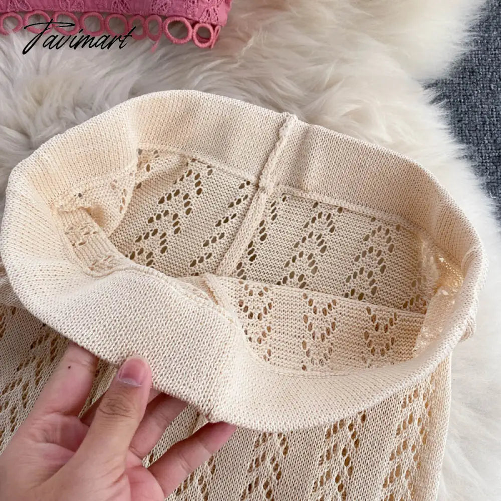Women Korean Style Knitted Pants Sets Summer Elastic Waist Belt Vacation Elegant Ladies Beach A Line Two Piece Sets