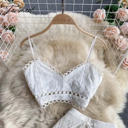 Women Korean Style Knitted Pants Sets Summer Elastic Waist Belt Vacation Elegant Ladies Beach A Line Two Piece Sets