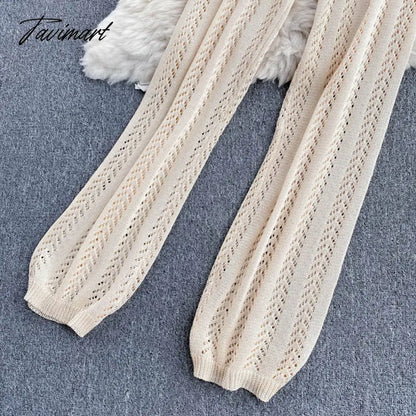 Women Korean Style Knitted Pants Sets Summer Elastic Waist Belt Vacation Elegant Ladies Beach A Line Two Piece Sets