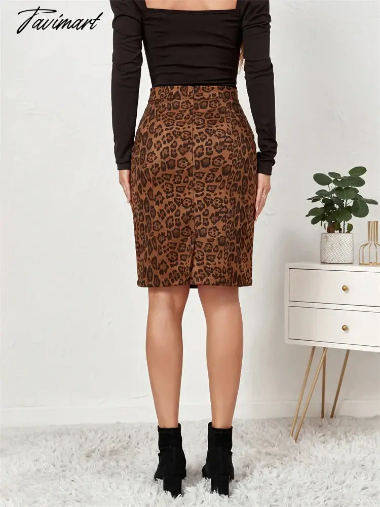 Women Leopard Print Long Skirts Suede Fabric Official Ladies New Wrap Skirt Autumn Elastic High Waisted Maxi Skirts
