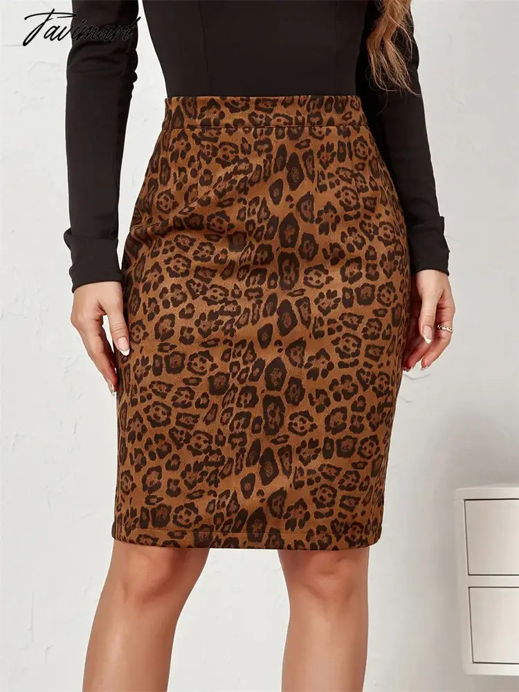 Women Leopard Print Long Skirts Suede Fabric Official Ladies New Wrap Skirt Autumn Elastic High Waisted Maxi Skirts