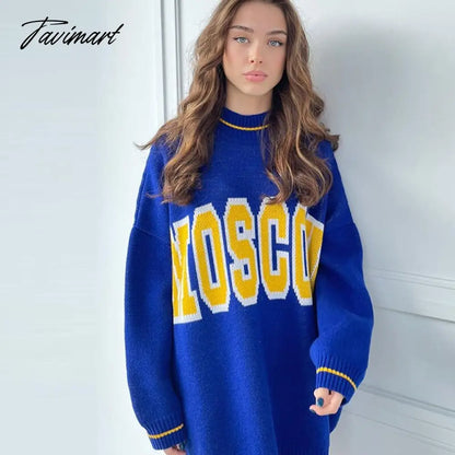Women Letter Printed Loose Knitted Sweater Female O-neck Casual Streetwear Sweatshirt Ladies Winter Pullover Street Clothes