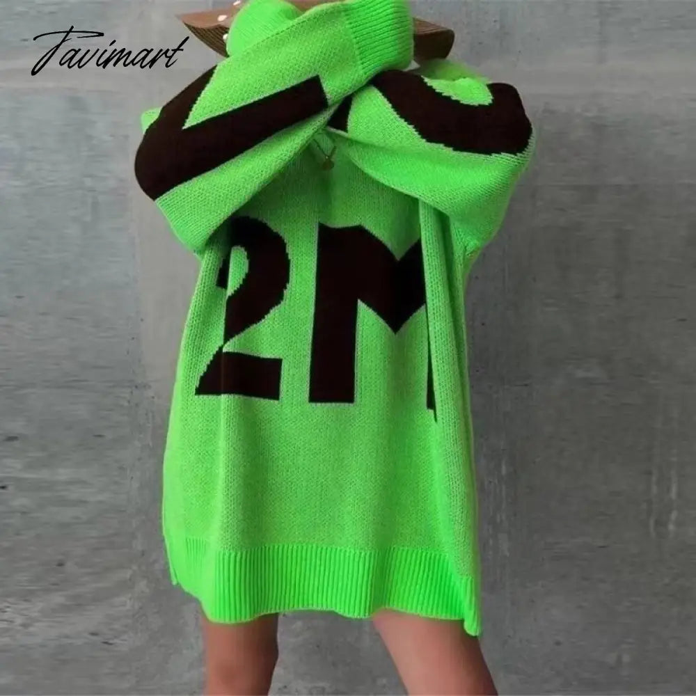 Women Letter Printed Loose Knitted Sweater Female O-neck Casual Streetwear Sweatshirt Ladies Winter Pullover Street Clothes