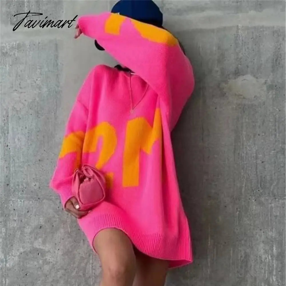 Women Letter Printed Loose Knitted Sweater Female O-neck Casual Streetwear Sweatshirt Ladies Winter Pullover Street Clothes