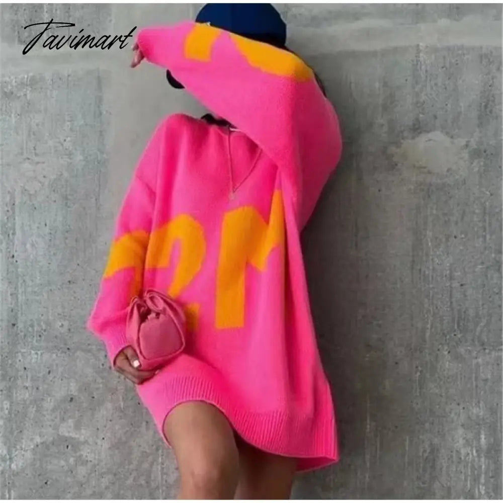 Women Letter Printed Loose Knitted Sweater Female O-neck Casual Streetwear Sweatshirt Ladies Winter Pullover Street Clothes