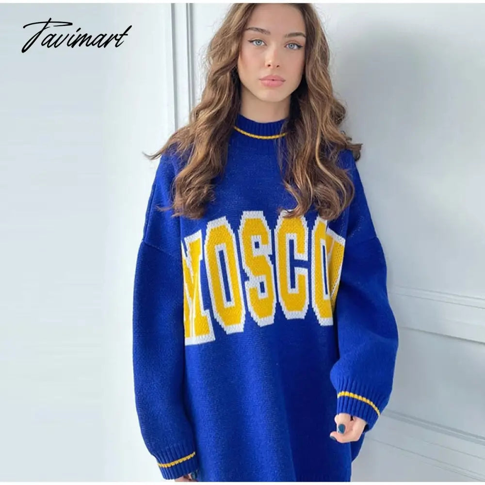 Women Letter Printed Loose Knitted Sweater Female O-neck Casual Streetwear Sweatshirt Ladies Winter Pullover Street Clothes