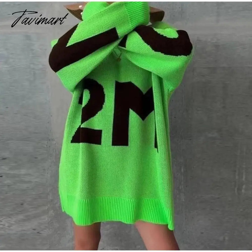 Women Letter Printed Loose Knitted Sweater Female O-neck Casual Streetwear Sweatshirt Ladies Winter Pullover Street Clothes