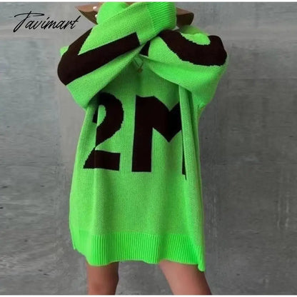 Women Letter Printed Loose Knitted Sweater Female O-neck Casual Streetwear Sweatshirt Ladies Winter Pullover Street Clothes