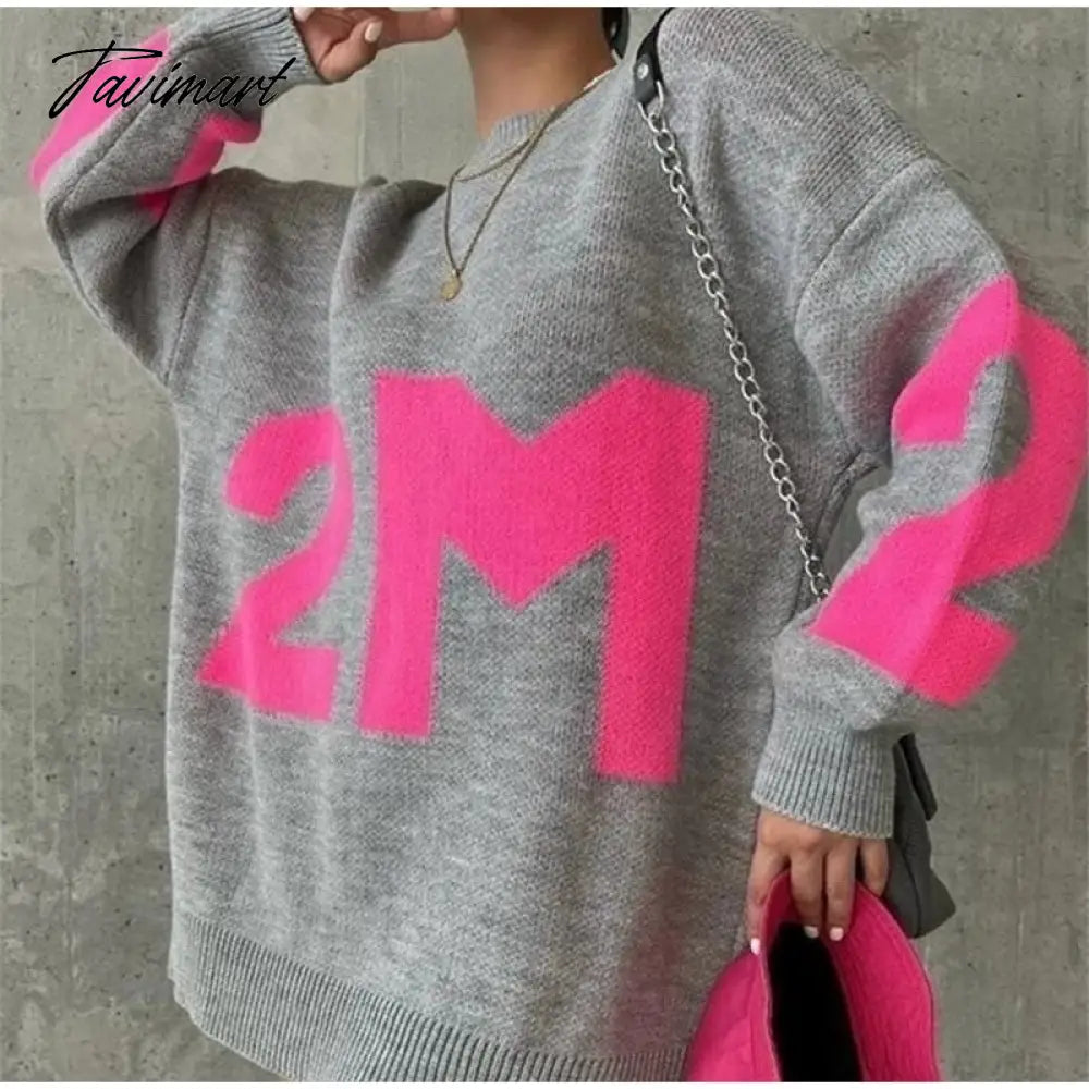 Women Letter Printed Loose Knitted Sweater Female O-neck Casual Streetwear Sweatshirt Ladies Winter Pullover Street Clothes