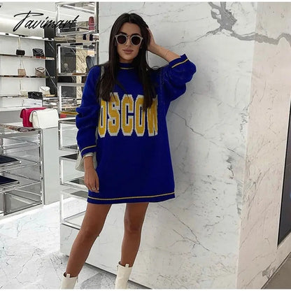 Women Letter Printed Loose Knitted Sweater Female O-neck Casual Streetwear Sweatshirt Ladies Winter Pullover Street Clothes
