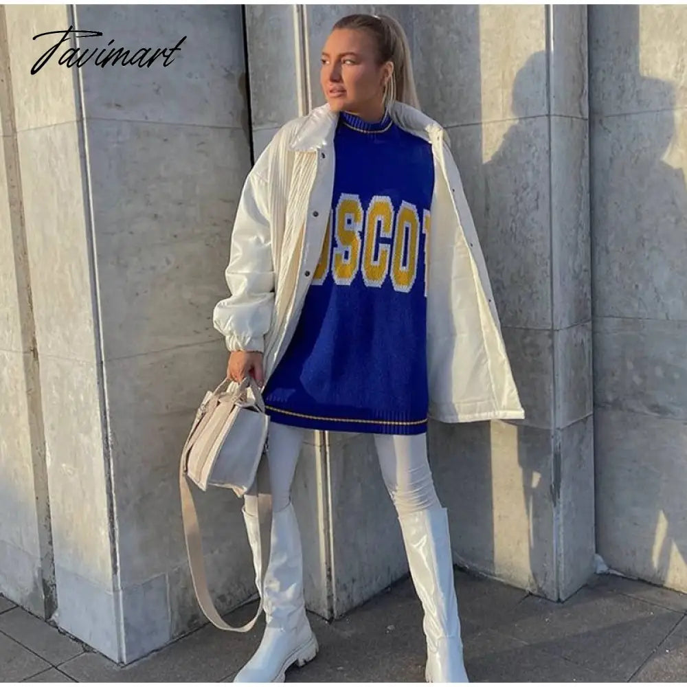 Women Letter Printed Loose Knitted Sweater Female O-neck Casual Streetwear Sweatshirt Ladies Winter Pullover Street Clothes