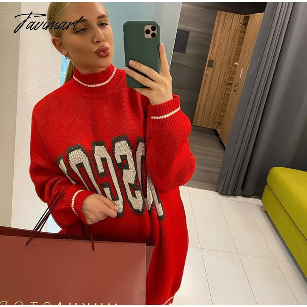 Women Letter Printed Loose Knitted Sweater Female O-neck Casual Streetwear Sweatshirt Ladies Winter Pullover Street Clothes