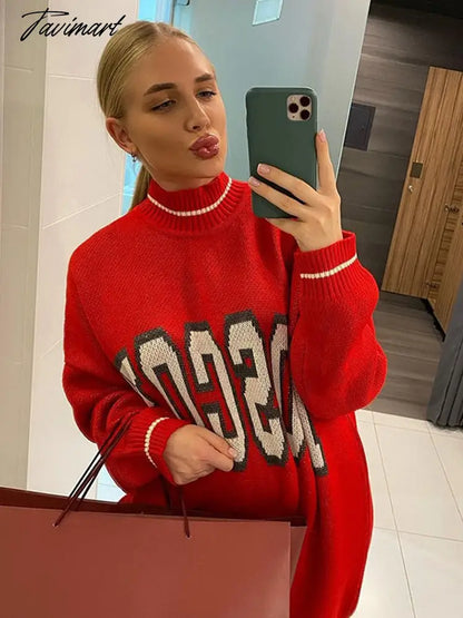 Women Letter Printed Loose Knitted Sweater Female O-neck Casual Streetwear Sweatshirt Ladies Winter Pullover Street Clothes