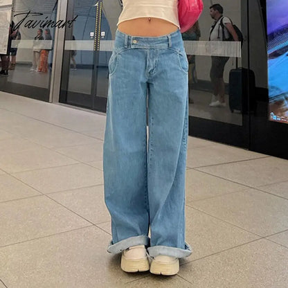 Women Light Blue Denim Jeans Casual Straight Loose Long Trousers pantalones mujer verano Autumn High Waist pantalones