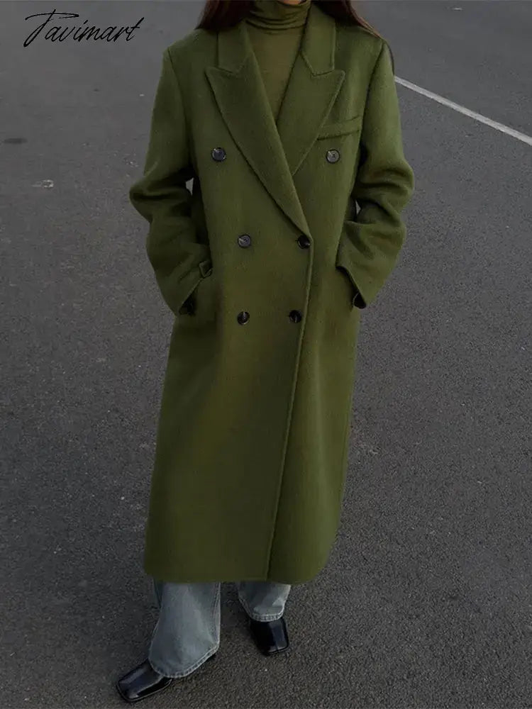 Women Long Woolen Blends Overcoats Coat Fashion Belt Single Breasted Lapel Autumn Winter Warm Lady High Street Windbreaker
