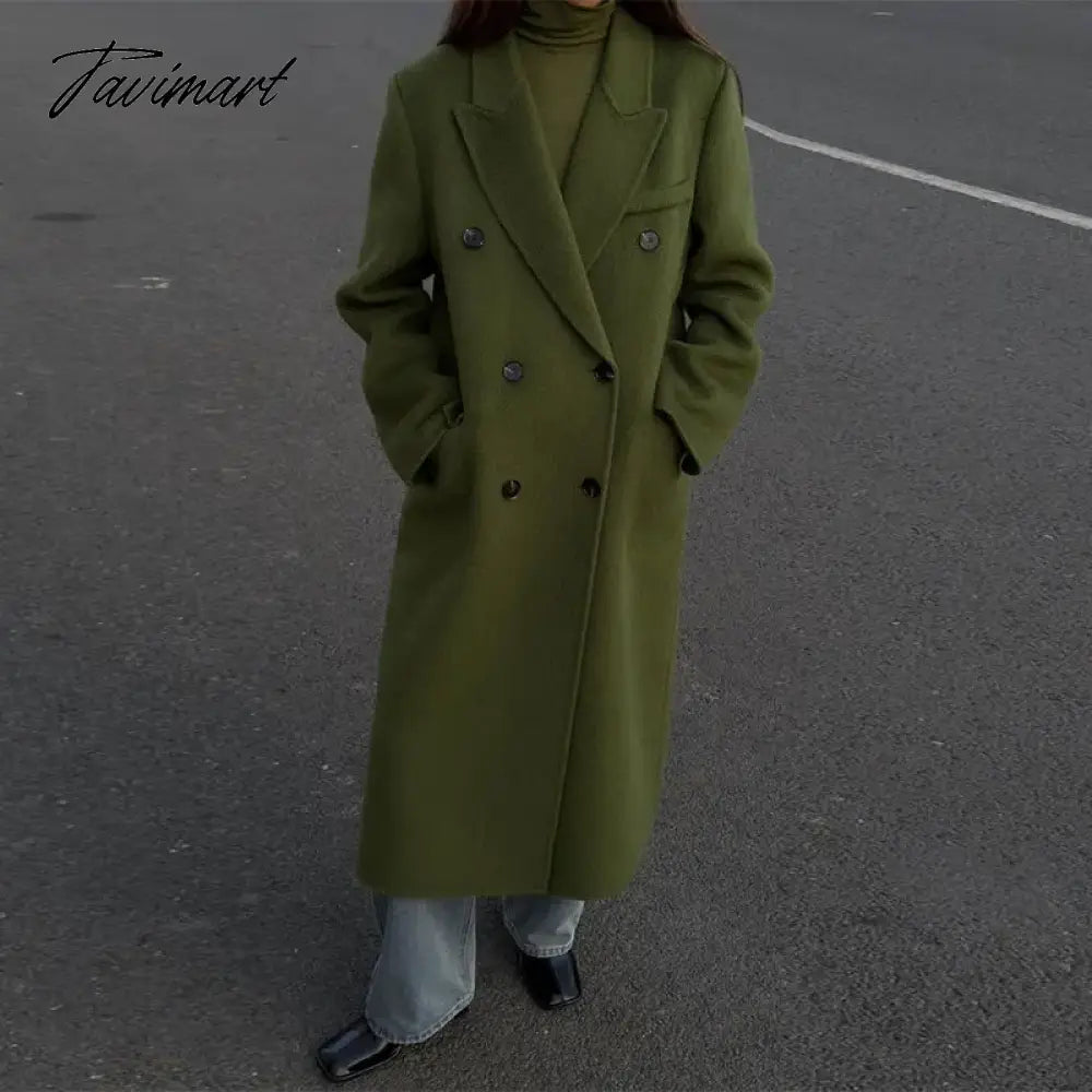 Women Long Woolen Blends Overcoats Coat Fashion Belt Single Breasted Lapel Autumn Winter Warm Lady High Street Windbreaker