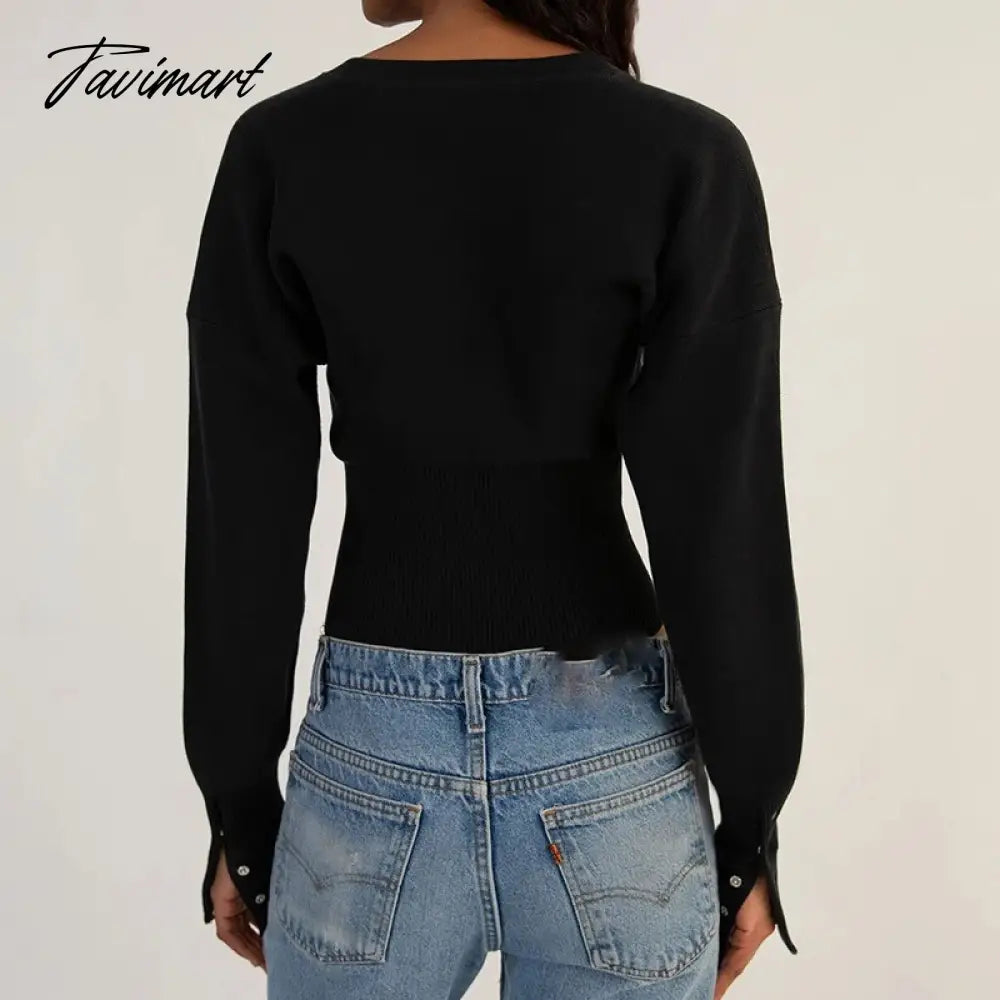 Women Ribbed Knit Cardigan T-shirt Long Sleeve O-neck Slim Fit Button Crop Top New Fashion Female Clothes Trendy Streetwear