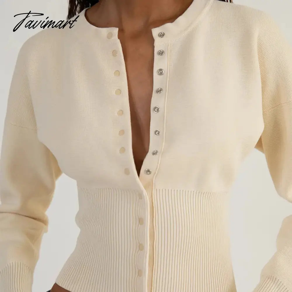 Women Ribbed Knit Cardigan T-shirt Long Sleeve O-neck Slim Fit Button Crop Top New Fashion Female Clothes Trendy Streetwear
