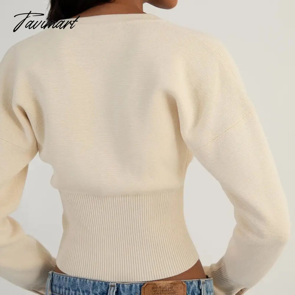 Women Ribbed Knit Cardigan T-shirt Long Sleeve O-neck Slim Fit Button Crop Top New Fashion Female Clothes Trendy Streetwear