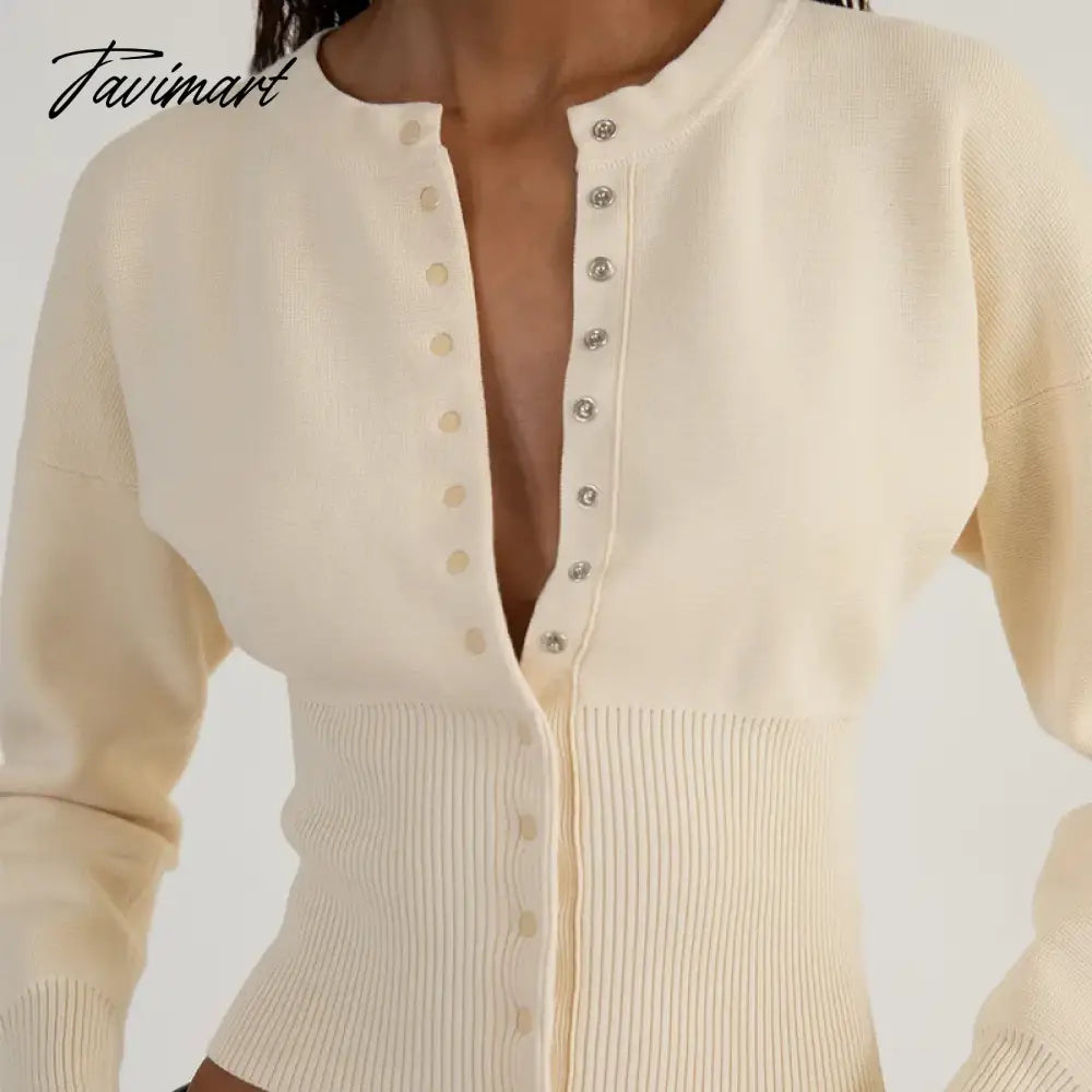 Women Ribbed Knit Cardigan T-shirt Long Sleeve O-neck Slim Fit Button Crop Top New Fashion Female Clothes Trendy Streetwear