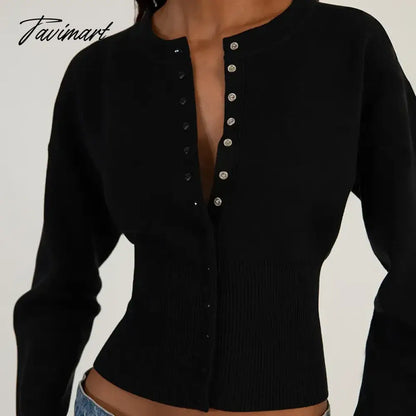 Women Ribbed Knit Cardigan T-shirt Long Sleeve O-neck Slim Fit Button Crop Top New Fashion Female Clothes Trendy Streetwear