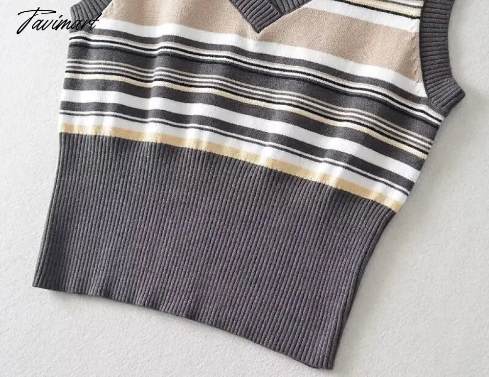 Women Ribbed Trims Knitted Crop Sweater Vest