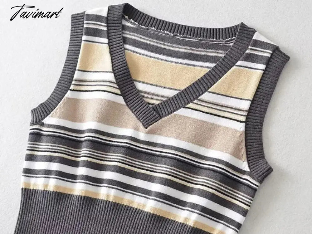 Women Ribbed Trims Knitted Crop Sweater Vest