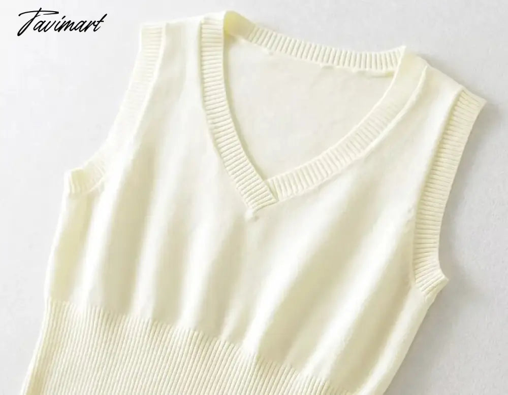 Women Ribbed Trims Knitted Crop Sweater Vest