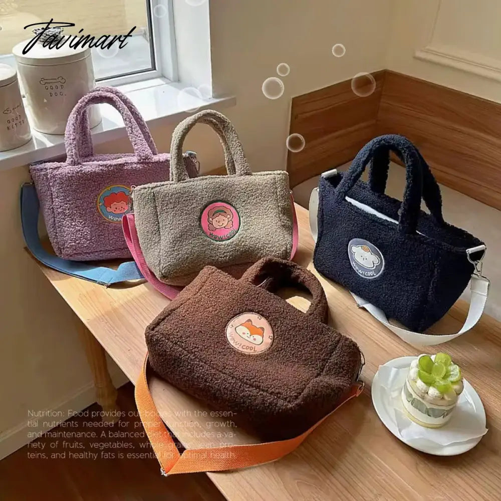 Women's Cartoon Lamb Down Shoulder Bag Large Capacity Crossbody Bags Plush Cute Handheld Tote Trendy Handbag